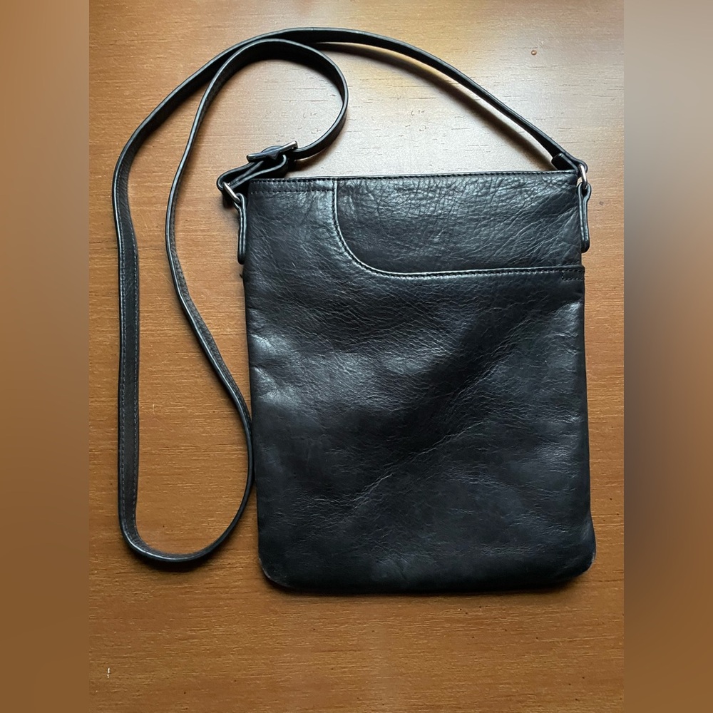 Margot Slim Leather Crossbody Black Purse